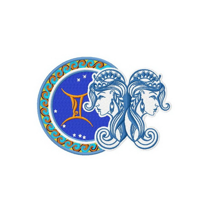 Zodiac sign Gemini 2 embroidery design - Embroidery Design