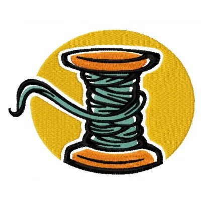 Spool of thread embroidery design showcasing vibrant colors, ideal for various crafting projects and stitched motifs.