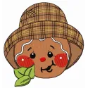 Gingerbread farmer embroidery design featuring a whimsical gingerbread character, perfect for festive projects.