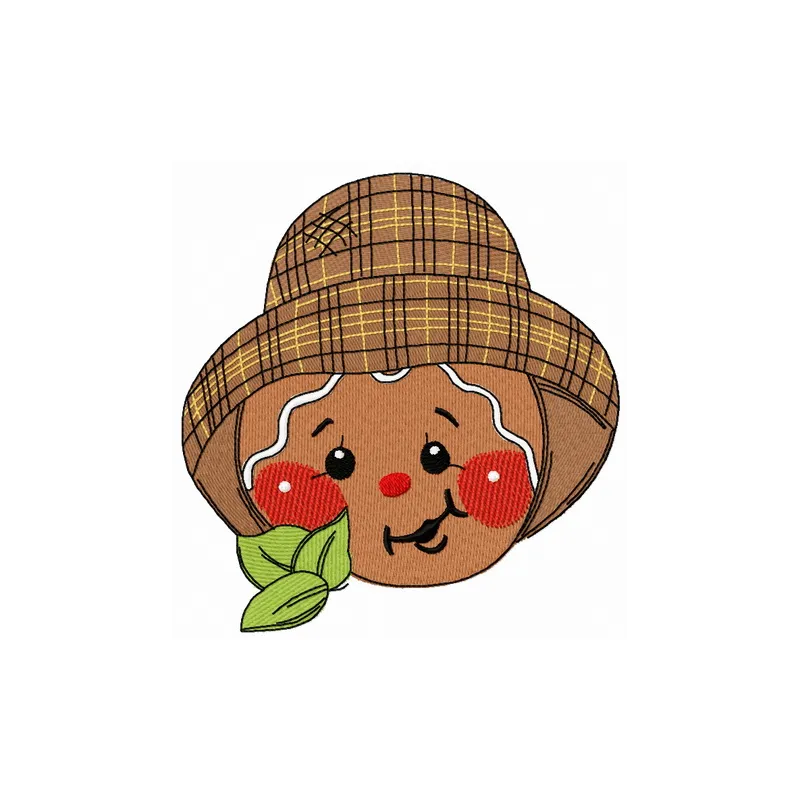 Gingerbread farmer embroidery design featuring a whimsical gingerbread character, perfect for festive projects.