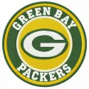 Green Bay Packers round logo embroidery design showcasing the iconic emblem for stitching on apparel and accessories.