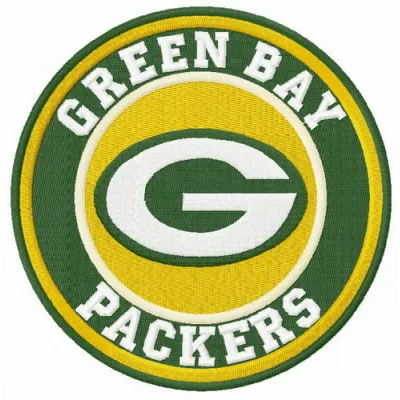 Green Bay Packers round logo embroidery design showcasing the iconic emblem for stitching on apparel and accessories.