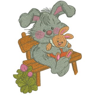 Bunny with toy bunny 2 embroidery design - Embroidery Design