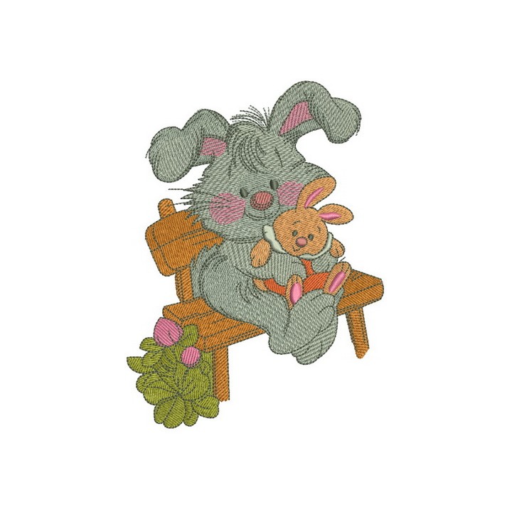 Bunny with toy bunny 2 embroidery design - Embroidery Design