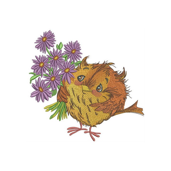 Sparrow with asters embroidery design - Embroidery Design