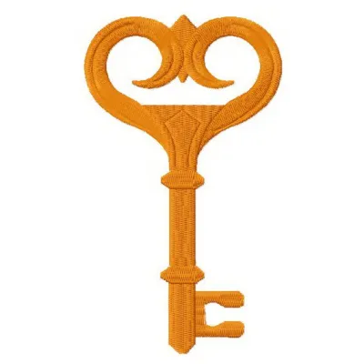 Vibrant orange key embroidery design showcasing intricate stitching patterns for creative projects.
