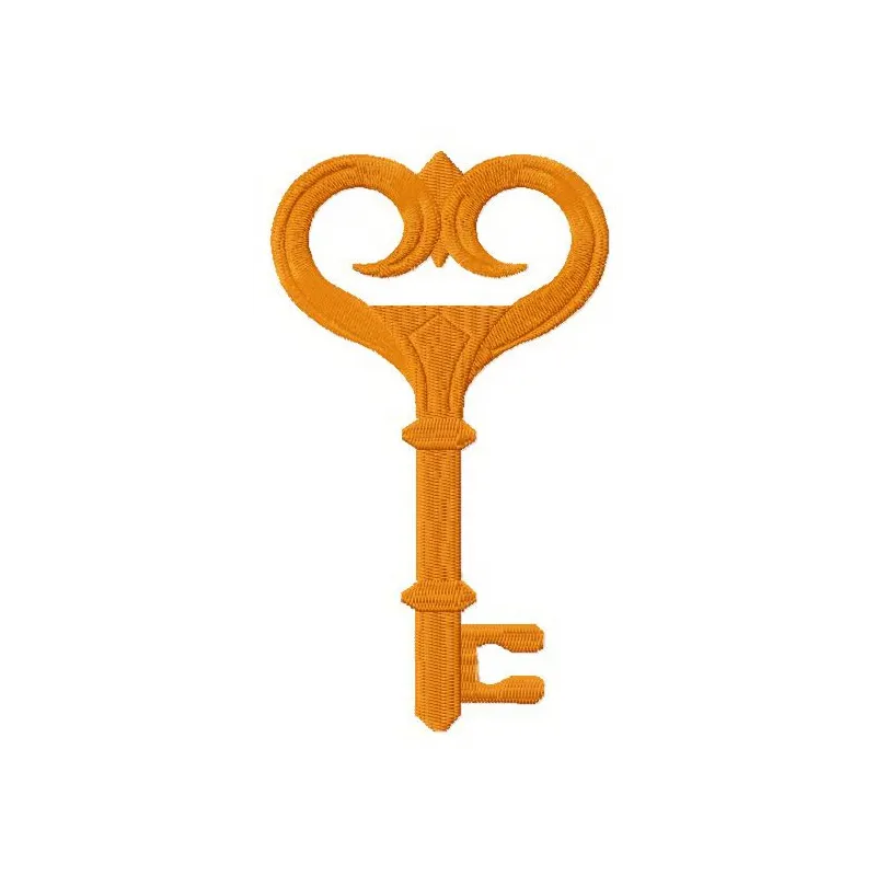 Vibrant orange key embroidery design showcasing intricate stitching patterns for creative projects.