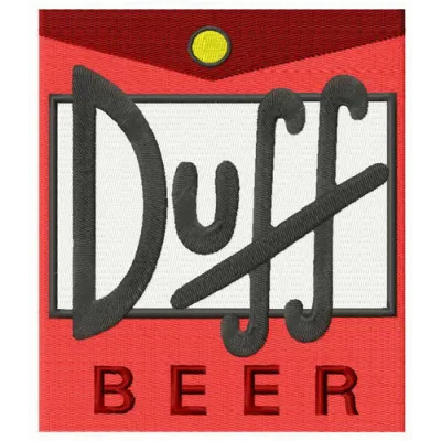 Preview of Duff Beer logo embroidery design from The Simpsons, showcasing a fun stitching pattern for apparel.