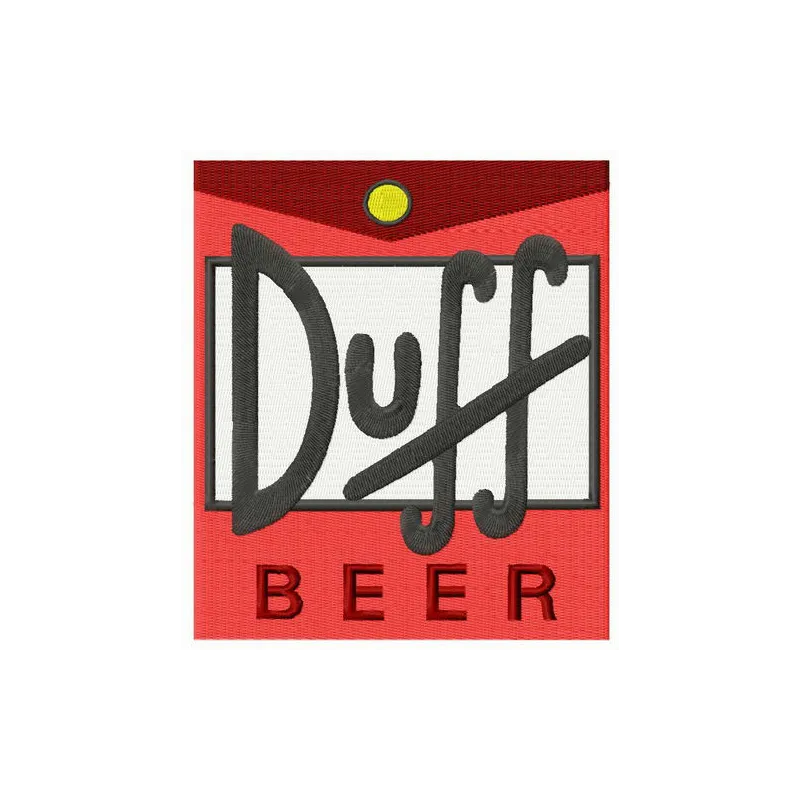 Preview of Duff Beer logo embroidery design from The Simpsons, showcasing a fun stitching pattern for apparel.