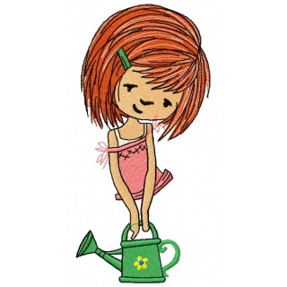 Girl with watering can 5 embroidery design - Embroidery Design