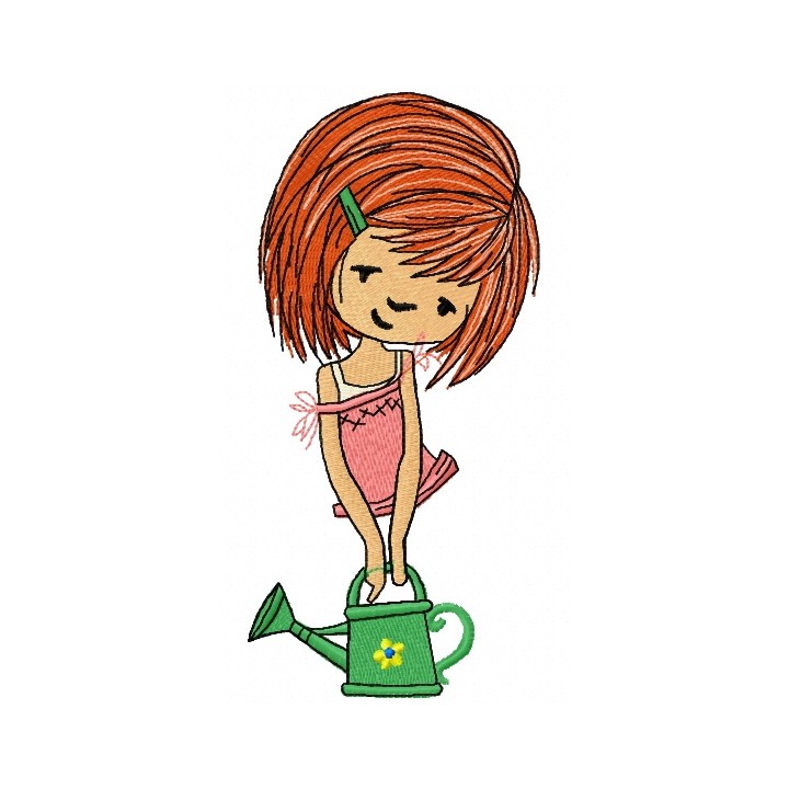 Girl with watering can 5 embroidery design - Embroidery Design