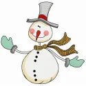Ruddy snowman embroidery design showcasing a cheerful snowman with a scarf, perfect for winter-themed projects.