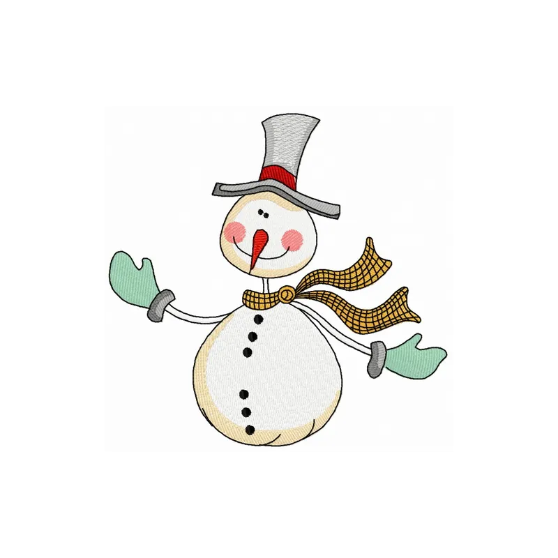 Ruddy snowman embroidery design showcasing a cheerful snowman with a scarf, perfect for winter-themed projects.