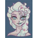 Strange Elsa embroidery design featuring a whimsical interpretation of the character from Frozen on a colorful background.