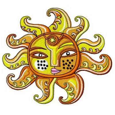 Preview of the Sun 4 embroidery design, featuring a vibrant sun motif ideal for embellishing t-shirts and tote bags.