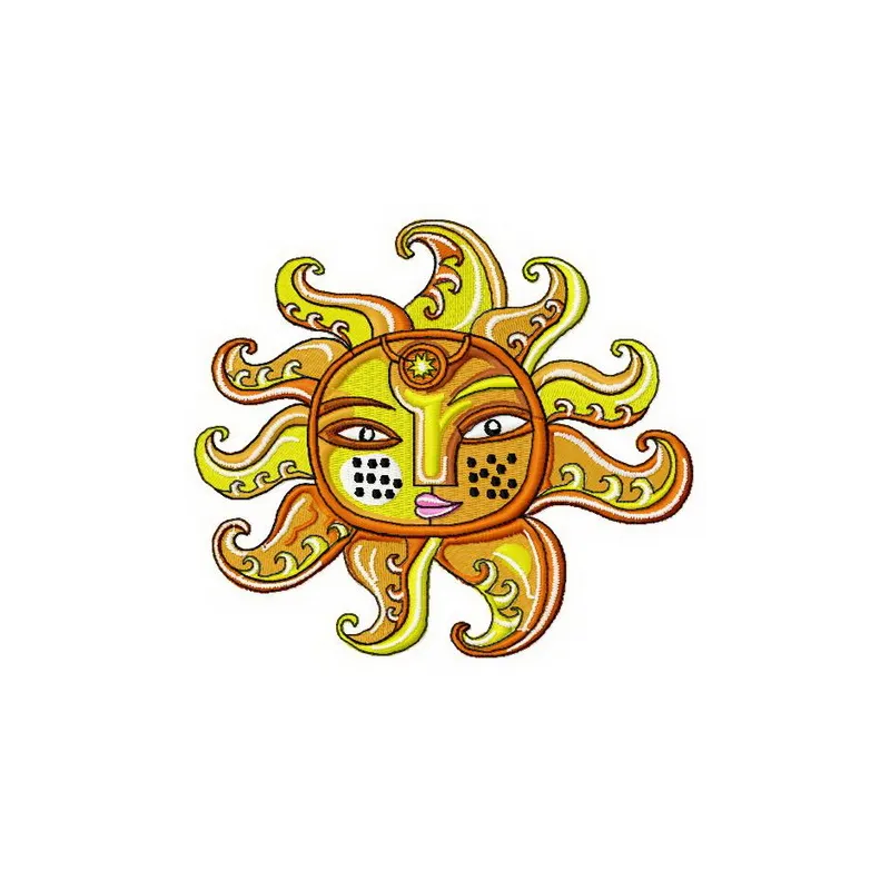 Preview of the Sun 4 embroidery design, featuring a vibrant sun motif ideal for embellishing t-shirts and tote bags.