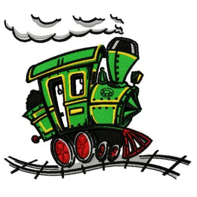 Steam locomotive embroidery design showcasing a vintage train motif for stitching on fabric projects.