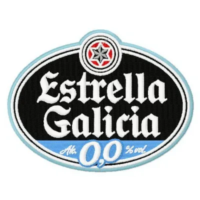 Estrella Galicia embroidery design showcasing a vibrant beverage logo, ideal for custom apparel and accessories.