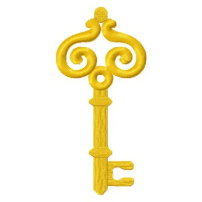 Golden key 7 embroidery design showcasing a detailed key motif ideal for embellishing fabrics like t-shirts and tote bags.