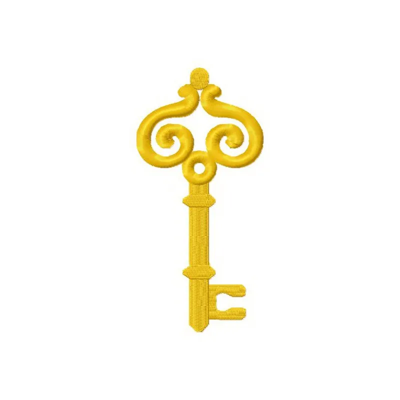 Golden key 7 embroidery design showcasing a detailed key motif ideal for embellishing fabrics like t-shirts and tote bags.