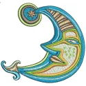 Moon embroidery design featuring intricate stitching patterns, ideal for apparel and home decor projects.