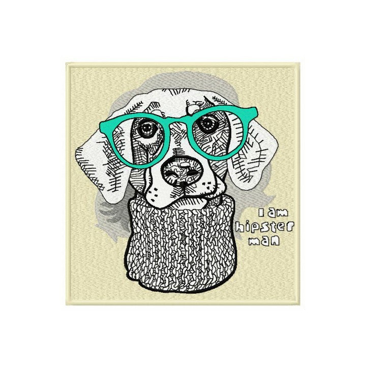 Hipster dog embroidery design - Embroidery Design