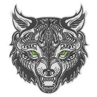 Preview of the Wolfish Grin 2 embroidery design featuring a playful wolf motif, ideal for various fabric projects.