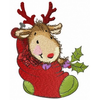 Fawn in cozy Christmas sock embroidery design - Embroidery Design