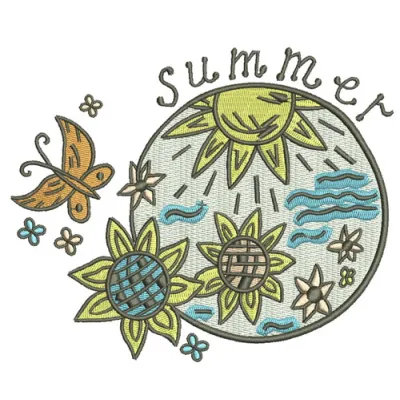 Preview of Summer 4 embroidery design featuring vibrant motifs ideal for t-shirts and tote bags.