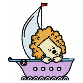 Baby lion sailing 2 embroidery design - Embroidery Design