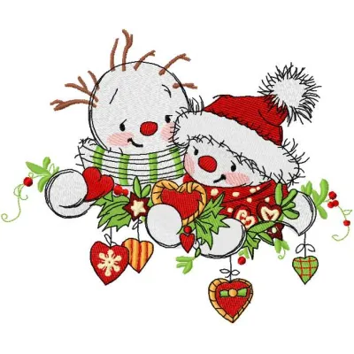 Charming snowmen embroidery design showcasing playful winter motifs for festive stitching projects.