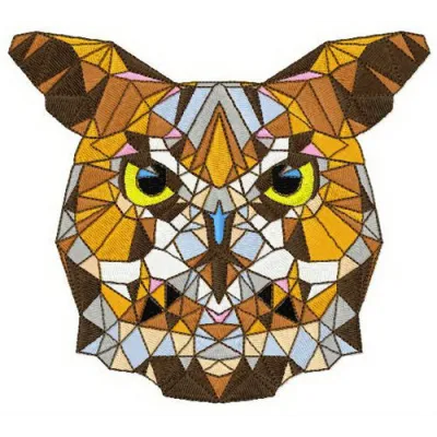 Mosaic owl 3 embroidery design showcasing a vibrant owl motif, perfect for stitching on various fabrics.