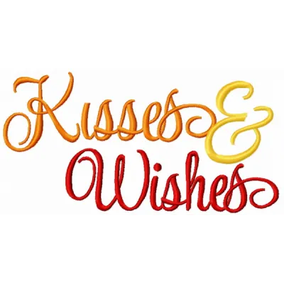 Kisses and Wishes embroidery design featuring romantic love quotes, perfect for stitching on pillows or tote bags.
