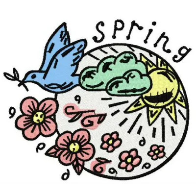 Spring embroidery design featuring floral motifs, perfect for decorating t-shirts, tote bags, and home decor.