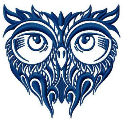 Blue owl embroidery design showcasing a whimsical owl motif ideal for stitching on t-shirts and tote bags.