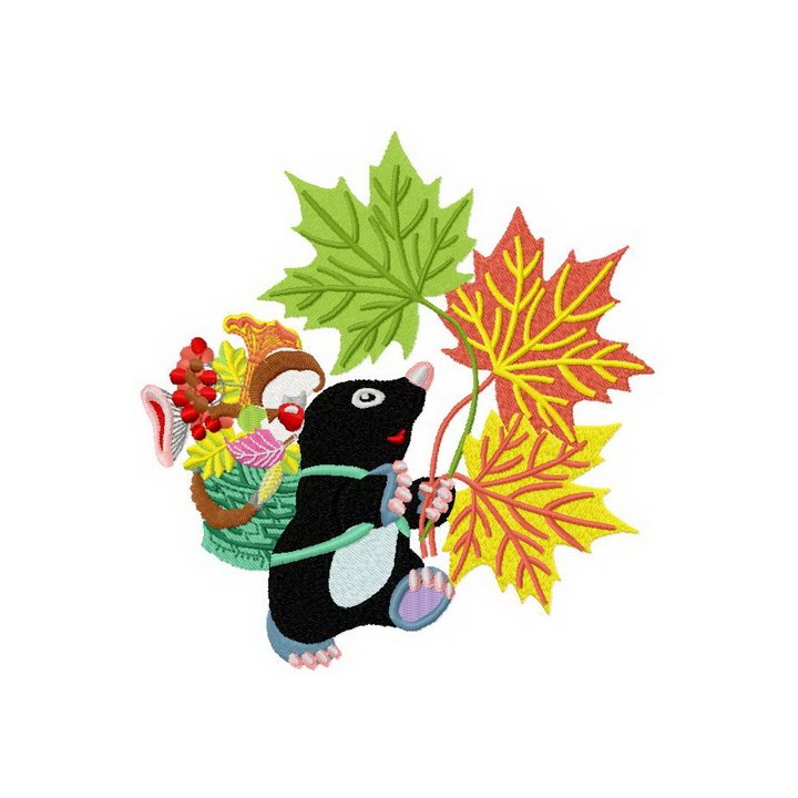 Mole in autumn forest embroidery design - Embroidery Design