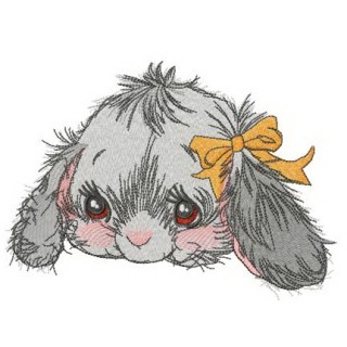 Fluffy bunny with orange bow embroidery design - Embroidery Design