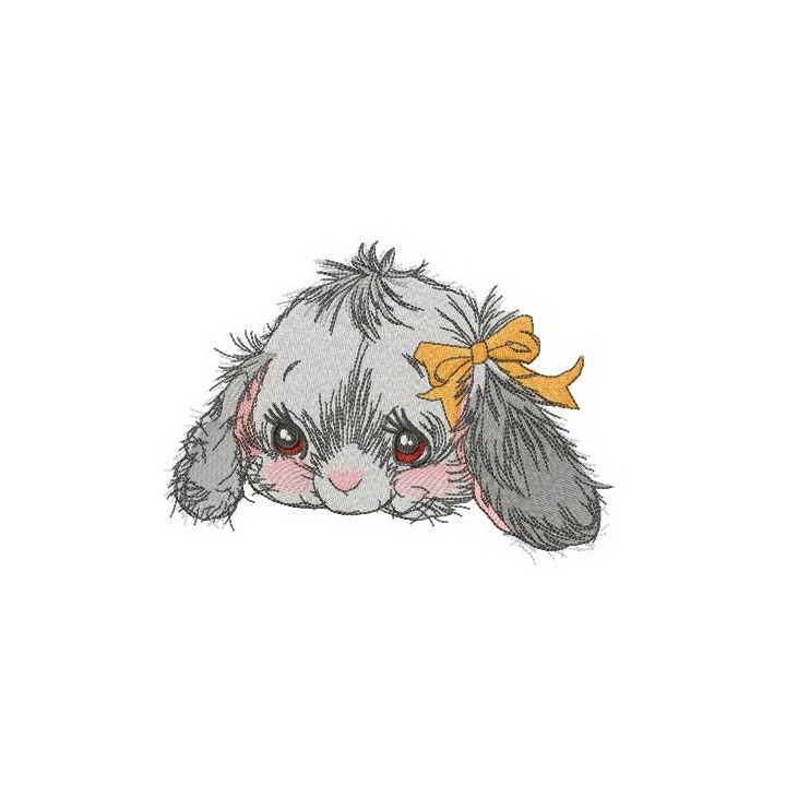Fluffy bunny with orange bow embroidery design - Embroidery Design
