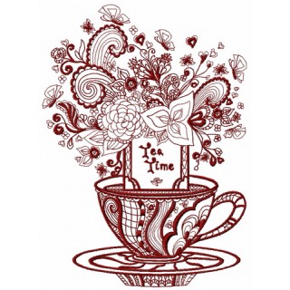 Tea time post card 2 embroidery design - Embroidery Design
