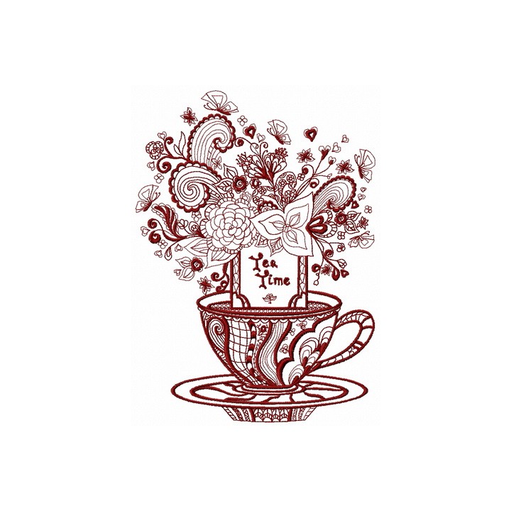 Tea time post card 2 embroidery design - Embroidery Design