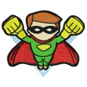 Embroidery design of Superboy in action, showcasing a dynamic superhero motif for creative stitching projects.