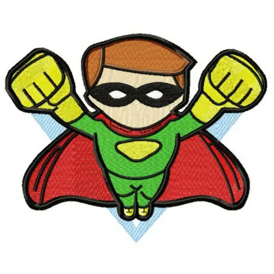 Embroidery design of Superboy in action, showcasing a dynamic superhero motif for creative stitching projects.