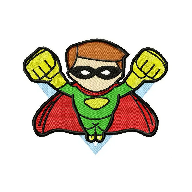 Embroidery design of Superboy in action, showcasing a dynamic superhero motif for creative stitching projects.
