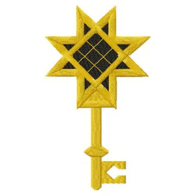 Star key 2 embroidery design featuring a whimsical star motif, ideal for embellishing keychains or bags.
