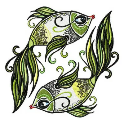 Preview of a green-tailed fish embroidery design featuring vibrant colors, ideal for sea life themed projects.