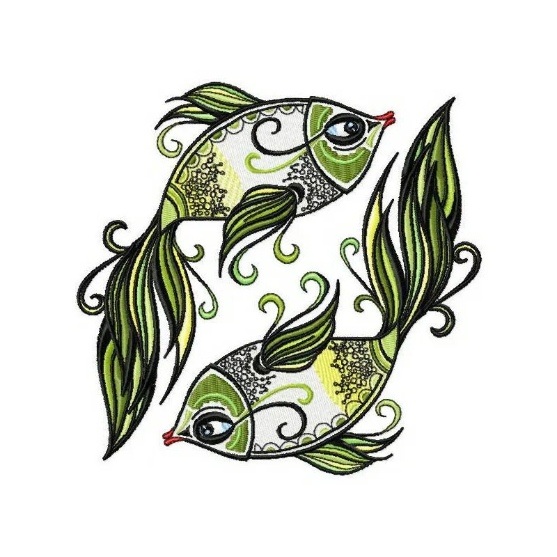 Preview of a green-tailed fish embroidery design featuring vibrant colors, ideal for sea life themed projects.