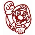 Embroidery design featuring Mario celebrating victory, ideal for stitching on t-shirts and tote bags.