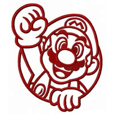 Embroidery design featuring Mario celebrating victory, ideal for stitching on t-shirts and tote bags.