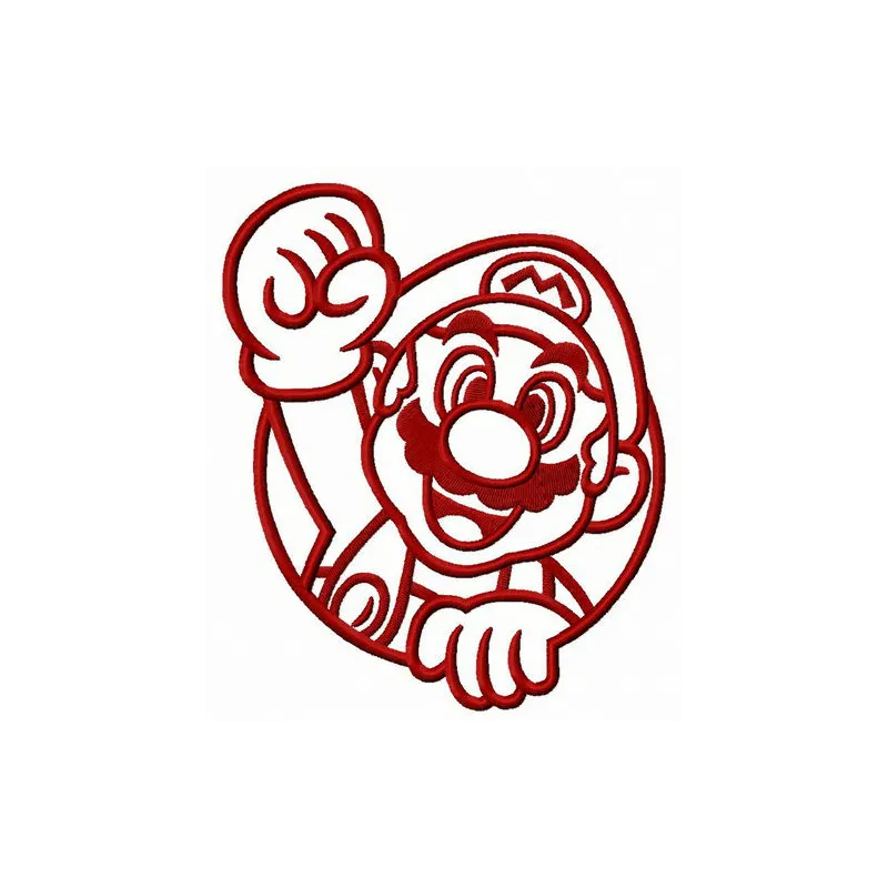 Embroidery design featuring Mario celebrating victory, ideal for stitching on t-shirts and tote bags.