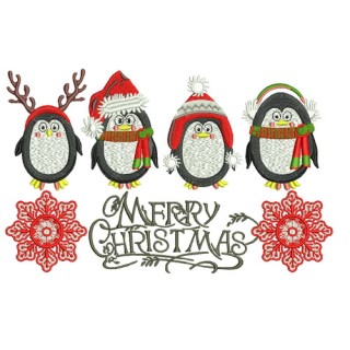 Christmas penguins embroidery design - Embroidery Design